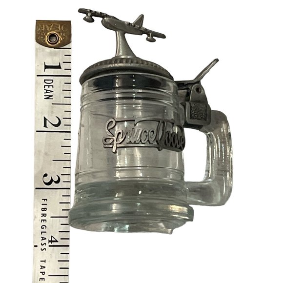 SPRUCE GOOSE Shot Glass Pewter Lid Collectible Mini Crystal Beer Stein - Picture 1 of 10